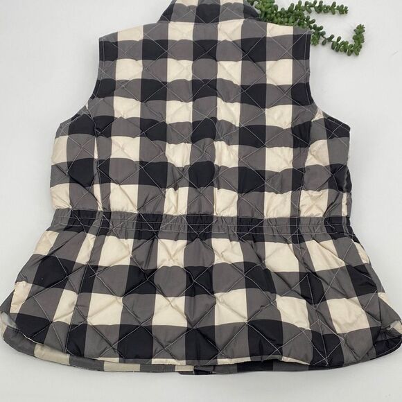 Talbots Down Filled Buffalo Vest Puffer Quilted Check Plaid Zip-Up Black Cream S - Picture 2 of 14